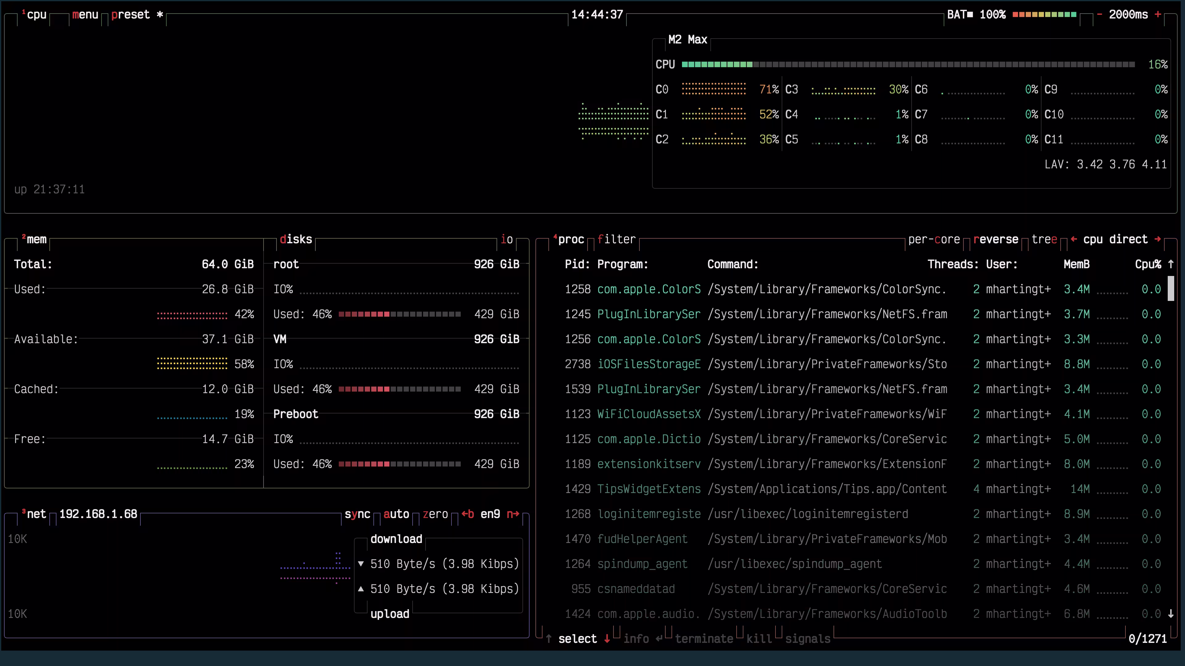 Screenshot showing the resource monitor btop